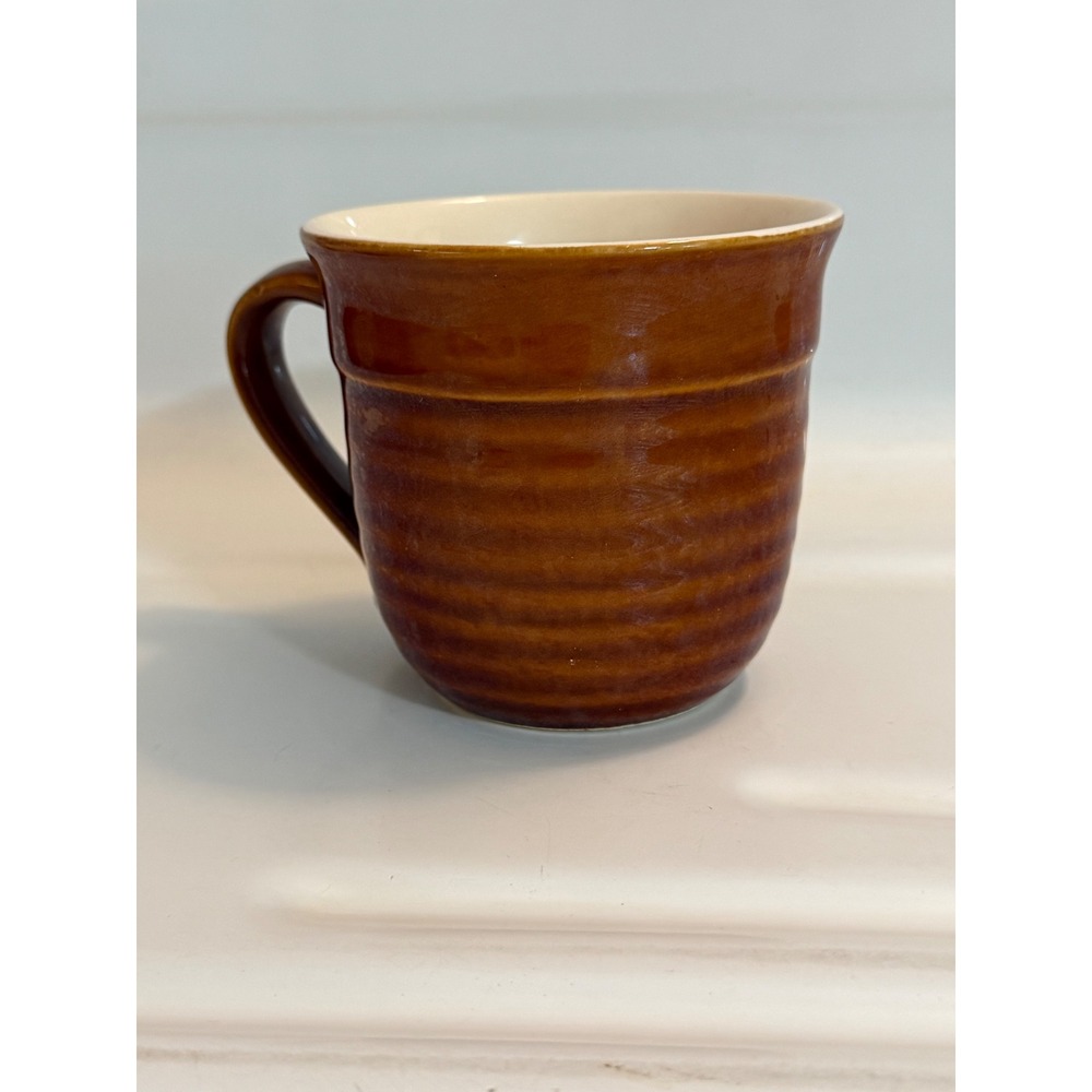 Emile Henry France Brown Ribbed Ceramic Coffee Mug Stoneware 3.75in